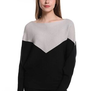 LASCANA boat neck sweater featuring a color-block ribbed knit design